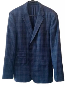 Hugo Boss Blazer Mens 38R Dark Navy Plaid Boxed Drago Super Sport Coat Jacket - Picture 1 of 10