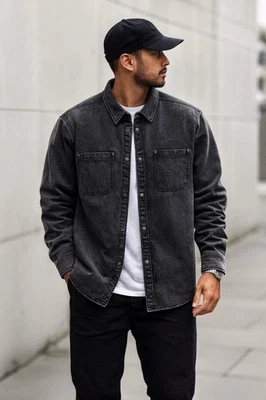 Camisa de trabajo de mezclilla forrada de piel de oveja Supreme negra grande FW25 Foto 1 de 4