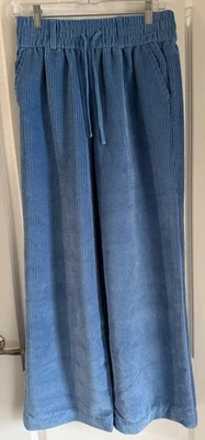 Calça de veludo BDG cintura alta perna larga puxar cordão azul média nova sem etiquetas - Imagem 1 de 4