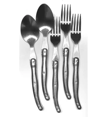5pc Laguiole Flatware Stainless Steel Flying Colors Xtra Stock 2 Spoons 3 Forks - Image 1 of 4