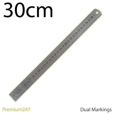 12in Steel Ruler Set Rule 300mm Metric Imperial Scale Metal Heavy Duty Crafts