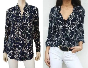 EQUIPMENT sz XS Black Bamboo Print Silk Shirt Button Blouse - Picture 1 of 5