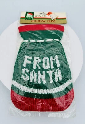 Vintage Kurt Adler Santa's World Knit Drawstring "From Santa" Christmas Gift Bag - Image 1 of 2
