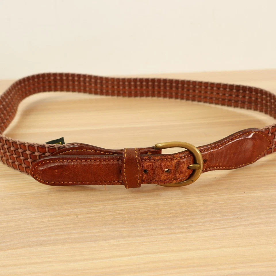 Винтажный сплетенный кожаный ремень мужчин 34 желтовато-коричневый коричневый платье Western вечеринки клуб комнаты Италии - Изображение 1 из 4