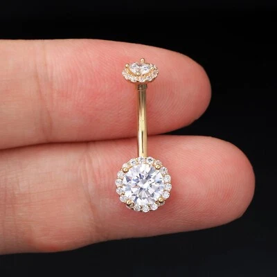 Anillo ombligo cuerpo diamante talla redonda de 1,50 quilates enchapado en oro amarillo de 14 quilates Foto 1 de 4