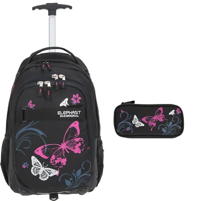 Schultrolley Mädchen 2T Set Trolley Elephant Signature 12680 Butterfly Pink +Box - Bild 1 von 4