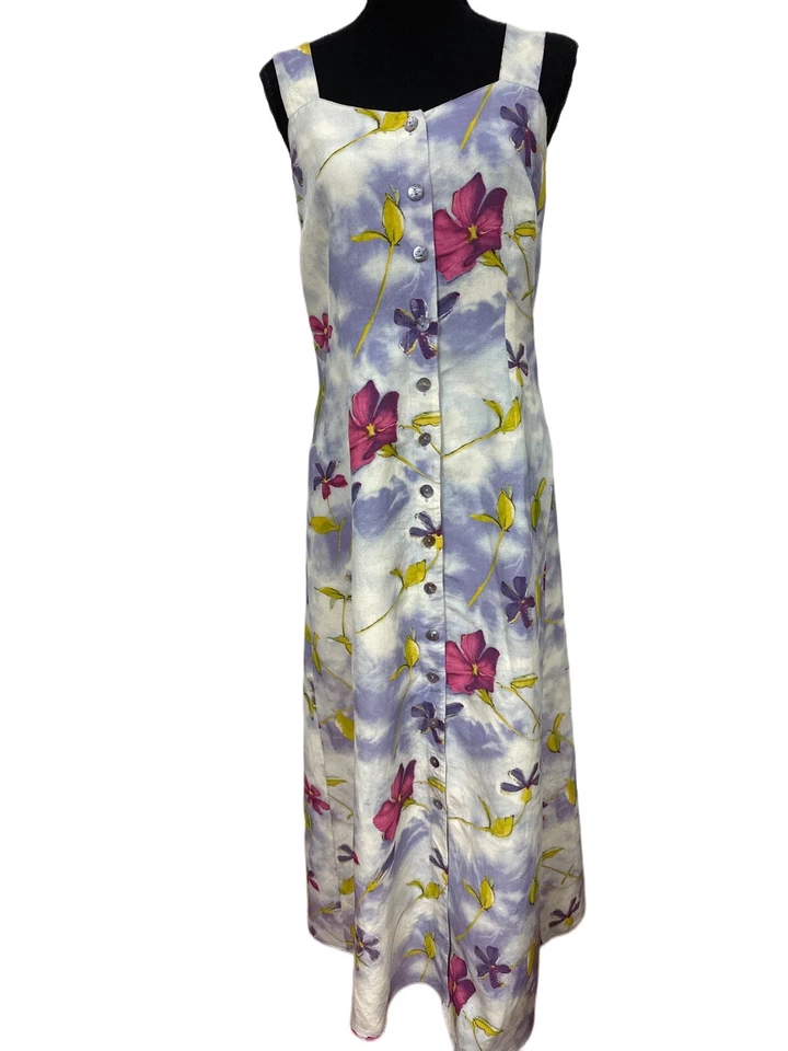 Carol Anderson SZ 8 Criss Cross Straps Maxi Soft Floral 72% Silk/28% Linen Blend - Image 1 of 4