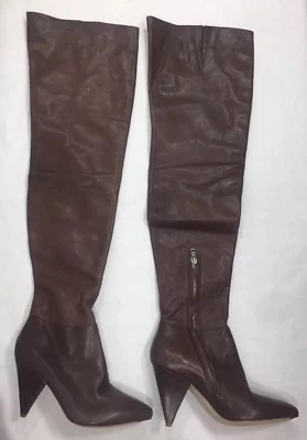 Loeffler Randal Marilyn Sobre la Rodilla Muslo Hasta Cuero Marrón Bota Cremallera Oculta 7 Foto 1 de 4