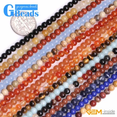 Contas de pedra preciosa redondas lisas sortidas de 4 mm para fabricação de joias frete grátis 15" - Imagem 1 de 4