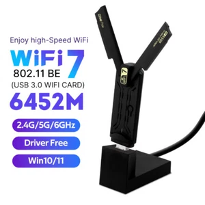 Adattatore Gaming USB 3.0 WiFi 7 6500Mbps Scheda USB con Prolunga Antenne Esterne - Foto 1 di 12