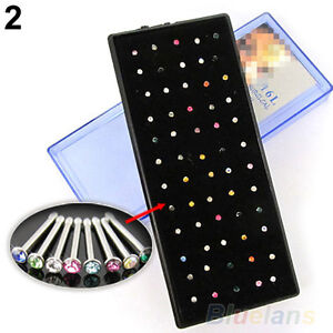 Lot Colors Crystal  Surgical Steel Nose Ring Ear Studs Nose Body Pierced Jewelry