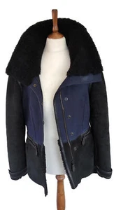 Burberry Womens Coat UK 8 USA 6 IT 40 S Suede Leather Denim Jacket Aviator - Picture 1 of 9