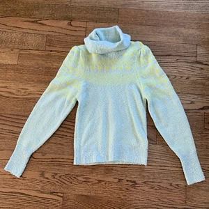 Free People Mint Green Turtleneck Pleated Hearts Soft Sweater Size Small - Picture 1 of 12