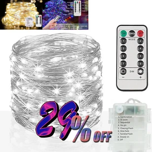 Christmas Tree LED String Rice Lights Copper Wire Battery Remote Control Timer - Picture 1 of 21