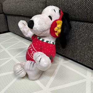 Macy's Holiday Snoopy Vintage Sweater Woodstock Earmuff Winter Christmas Plush - Picture 1 of 12