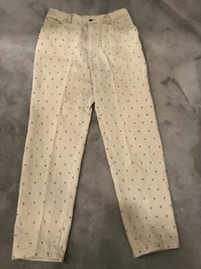 CADIE DESIGNER PANTS Beige/Gold Grommets Cotton Size 12 USA - Picture 1 of 9