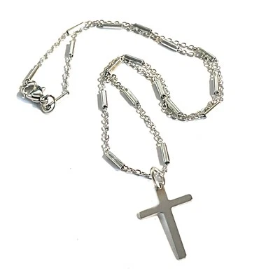 Collana con croce rosario in acciaio inox da uomo catenina girocollo lunga 50 cm - Immagine 1 di 4