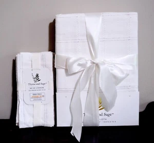 NEW Thyme & Sage SET of Tablecloth 60 x 84 and 4 Napkins - 100 % Cotton White - Picture 1 of 4