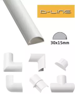 D-Line PCV White Mini Trunking Cable Wire Management Hide Cover Guard 30mmx15mm - Picture 1 of 16