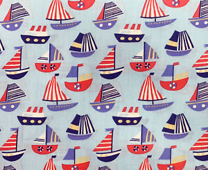 Polycotton Fabric - Nautical Sail Boats on Blue - Craft Fabric Material Metre