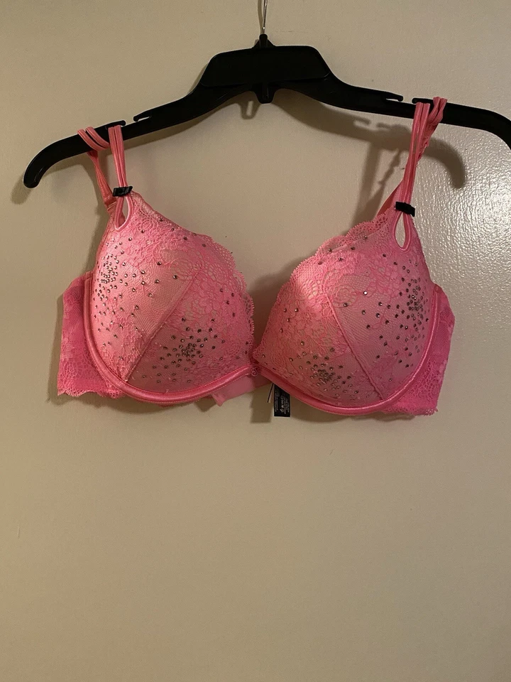 Victoria’s Secret Bling Gorgeous Push Up Bra - 38C - Pink, Lace, Rhinestone - Image 1 of 1