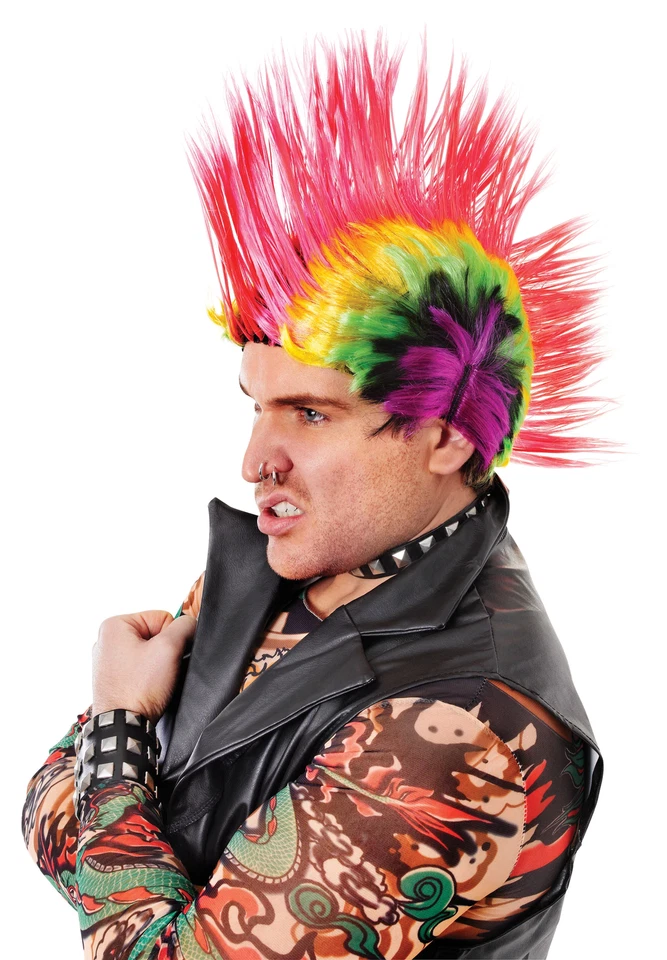 Parrucche Mohawk Punk Multicolore Anni '80 Costume Per Adulti - Immagine 1 di 1
