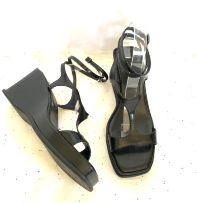 Vince Camuto Fetemee Black Leather Gladiator Platform Wedge Sandal Ankle Wrap  9 - Image 1 of 4