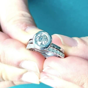 GIA Certified 14k White Gold Round Diamond Engagement Ring Bezel set Halo 1.40ct - Picture 1 of 13