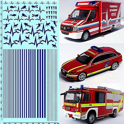 IDC DECALS Rettungsdienste Feuerwehr leuchtblau DE 05 Emergency services 1:87 Decal Abziehb