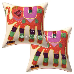 Applique Cushion Cover Ethnic Sofa Cover Indian Decorative Bohemian Home Decor - Picture 1 of 6