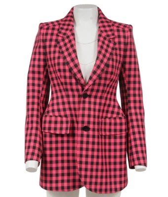 Balenciaga 单排扣沙漏西装外套 F38 粉红色黑色格子方格 — 第 1/4 张图片