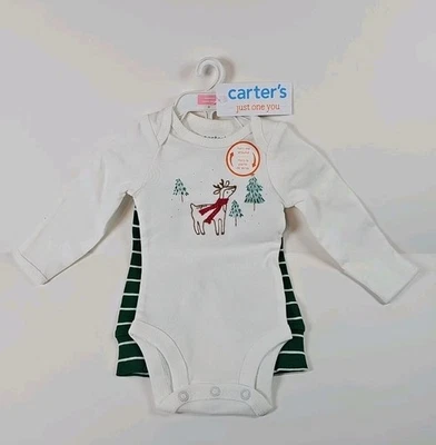 Carters Reindeer 1ST Christmas Baby Winter Set Newborn Pants Bodysuit 2 PC Deer - Image 1 of 4