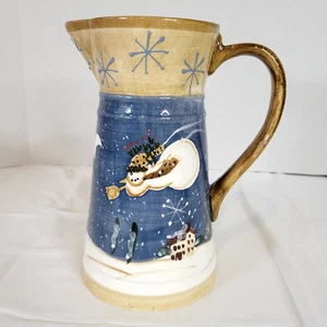 Jarra de Navidad muñeco de nieve de invierno pintada a mano cerámica WCL de colección 9,5" - Imagen 1 de 19