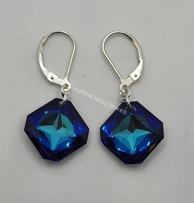 Pendientes rombo azul bermudas cristal Swarovski plata esterlina m/w; cierre de palanca Foto 1 de 2