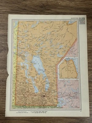 "Antiguo mapa multicolor de Manitoba 1951, Canadá 14""x11""" Foto 1 de 4