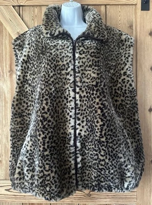 Chaleco con cremallera completa de piel sintética estampado de leopardo negro tostado BLOOMINGDALE’S para mujer talla 2XL Foto 1 de 4