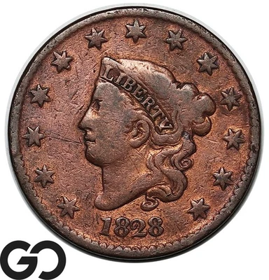 Centavo grande 1828, cabeza de corona, XF oferta al por mayor: 275 Foto 1 de 3