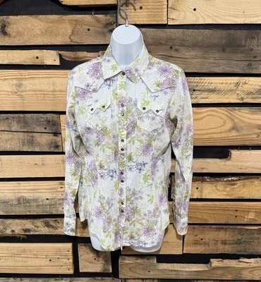 Top Western Ariat Talla Mediana M Estampado Floral Perla Metálica A Presión Manga Larga Foto 1 de 4