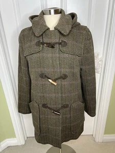 Anne Klein Duffle Coat Wool Herringbone Toggle Brown 12 Classic Preppy Vintage - Picture 1 of 21