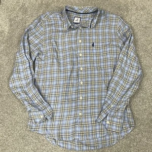 Johnnie-O Shirt Men M Blue Plaid 100% Linen Button Up Long Sleeve JMWL2270 Cloud - Picture 1 of 9
