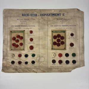 Vintage Verkäufer Muster Knopf Karte Reis Stix Knöpfe 14"x11" - Bild 1 von 9