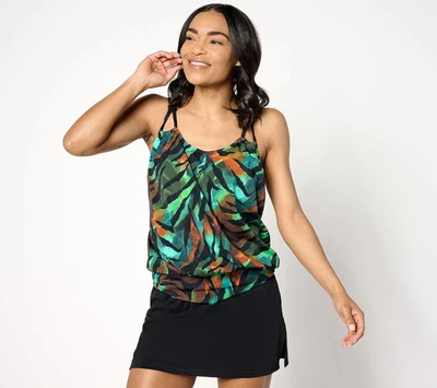 Kim Gravel x Swimsuits For All Blouson Tankini with Skirted Bottom-Exo. Palms/14 - Image 1 of 2