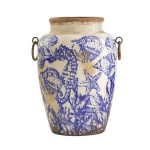 10.5" Nautical Ceramic Urn Vase Blue 10.5" - Picture 1 of 3