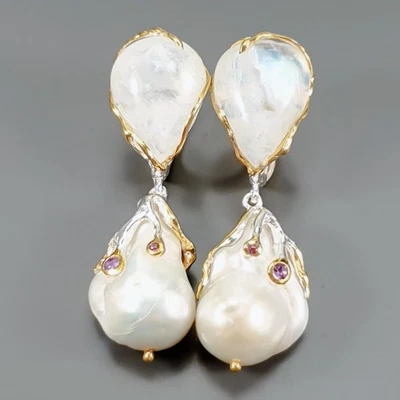 Pendientes de perlas barrocas naturales de plata de ley 925/E129430 Foto 1 de 4