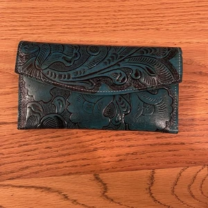 Sally Limon Damen-Geldbörse türkisfarben geprägtes Rosenleder mit Doppelfaltung - Bild 1 von 10