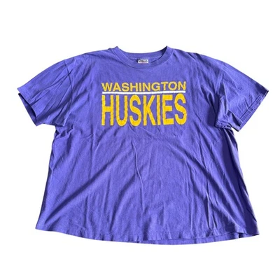 Vintage 90s Washington Huskies T Shirt Mens 2XL XXL Purple Made In USA Graphic - Image 1 of 4