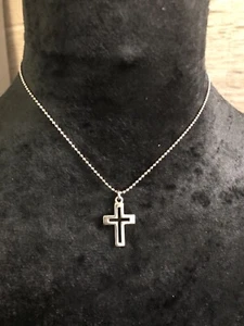 MODERN SOLID STERLING SILVER NECKLACE - 18" CROSS PENDANT - Picture 1 of 7