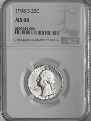 1938-S 25C WASHINGTON SILVER QUARTER NGC MS66 #6569634-004 GEM MINT STATE Cover