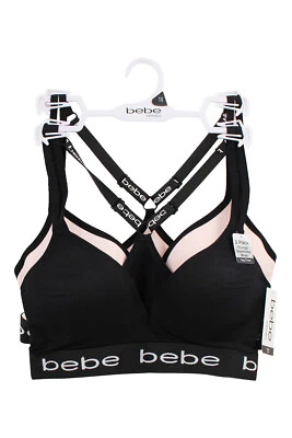 2 PK Pink Black bebe Sexy Wireless Sports Bra Racerback Seamless 1X 2X 3X 1993 - Image 1 of 3