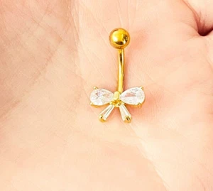 1.50Ct Pear Lab-Created Diamond Women's Navel Belly Ring 14K Yellow Gold Plated. - Picture 1 of 7